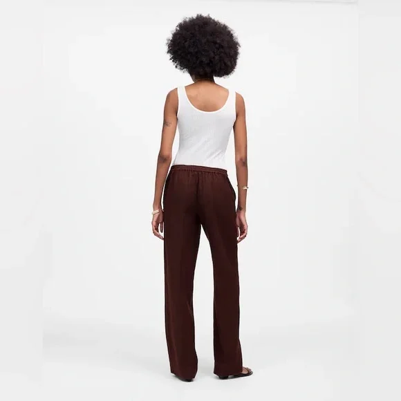 Madewell women’s The Easy Pull-On Pant 100% Linen brown Size M NWT - Picture 4 of 10
